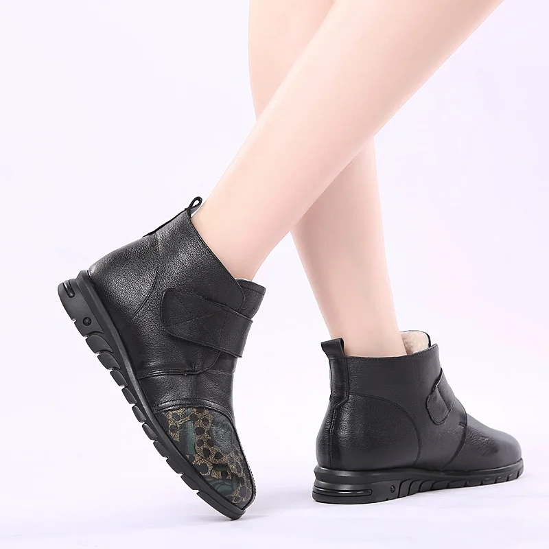 GKTINOO New Women Snow Boots Winter Fur Ankle Boots For Women Wool Boots Printing Genuine Leather Mother Flat Keep Warm Shoes