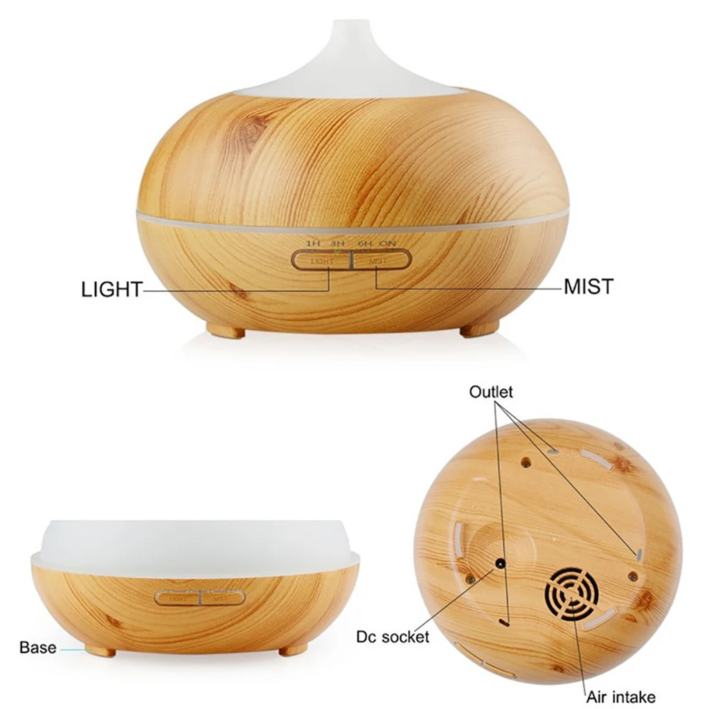 500ml Wood Grain Aroma Diffuser Auto Shut-Off Humidifier Air Purifier -A