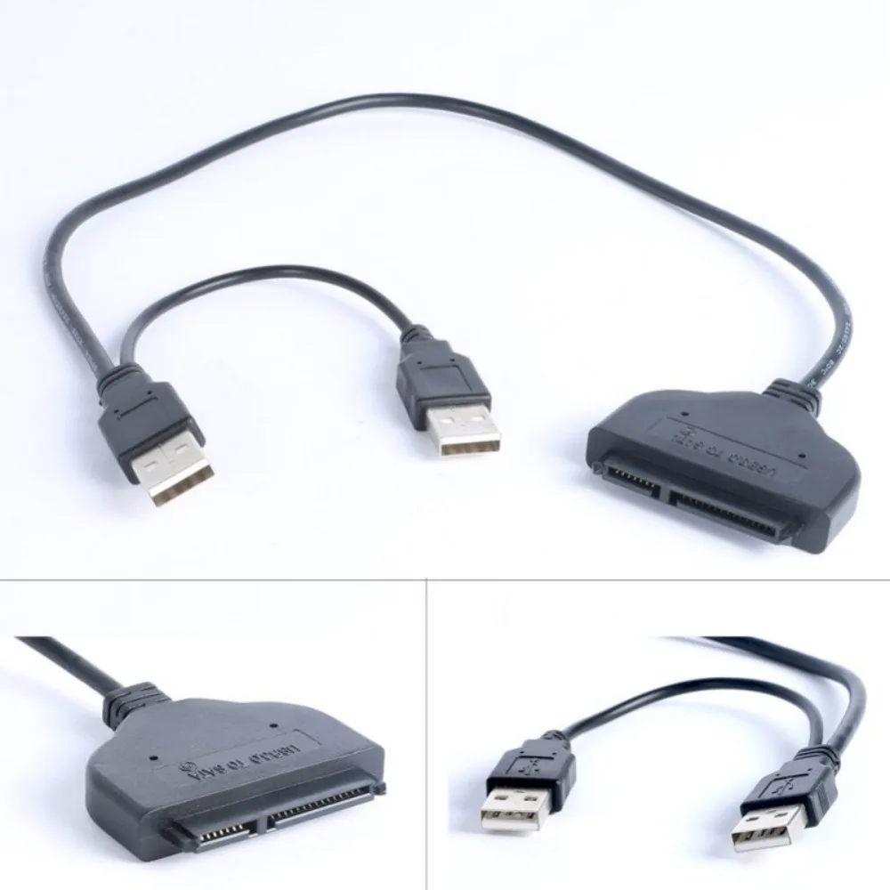 EDAL Dual USB 2.0 to SATA Adapter 22 Pin Data Power USB Cable Adapter Easy Drive Cord for 2.5 inch HDD SSD