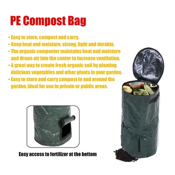

Garbage Storage Fermentation Bag Portable Garden Leaf Trash Grass Collection Bucket with Zipper Cover Hook and Loop Flap Cover