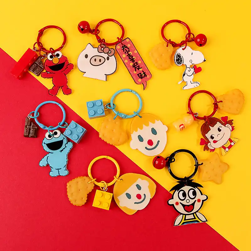 Diyキーホルダーアクセサリー合金アクセサリーセサミストリートキーチェーンピーナッツ犬漫画丸頭ペンダントキーリング キーホルダー Aliexpress