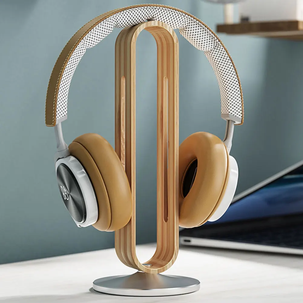 Bamboo Wood Aluminum Headphone Stand Gaming Headset - Main Image