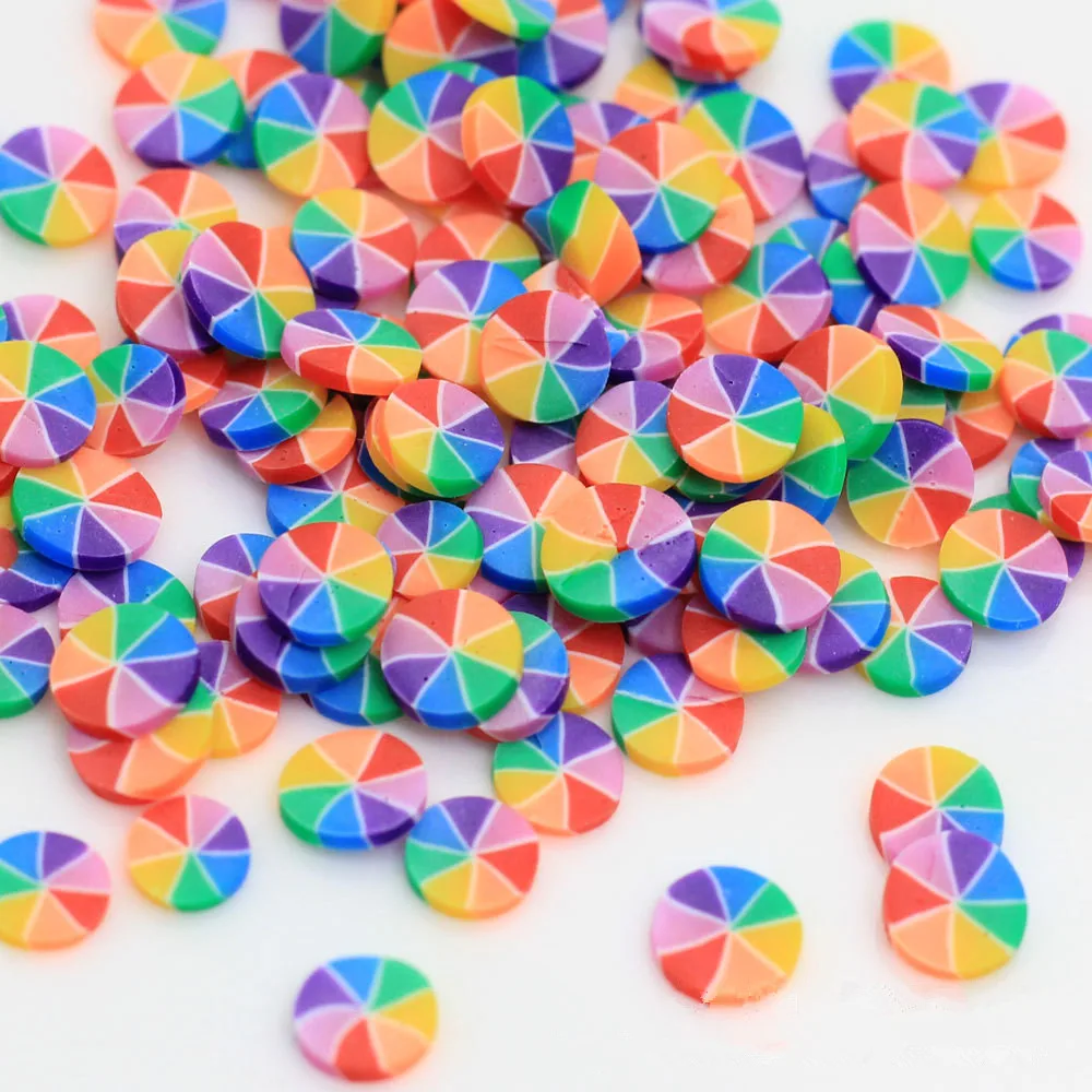 rainbow candy 100 г/лот радужные круглые конфеты ломтик Fimo Полимерная глина брызги для рукоделия аксессуары для ногтевого искусства мягкая глина материал слизи 5 мм - Цвет: rainbow candy