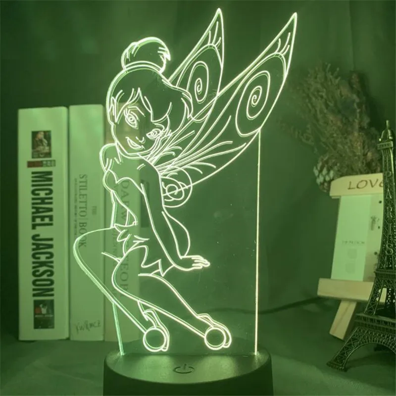Disney Tinker Bell 3D ночной Светильник лампа принцессы светодиодная для украшения