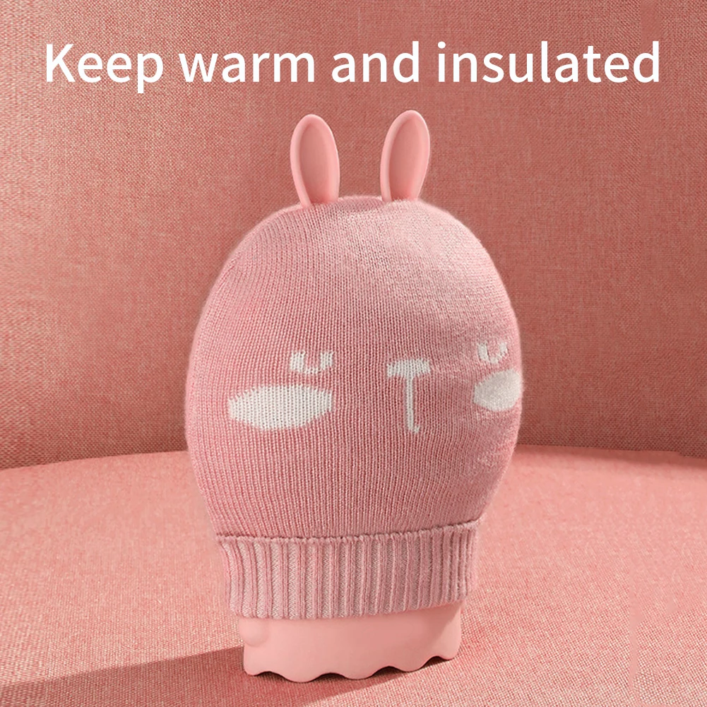 Розовый Student Portable Leakproof Travel Office Keep Warm Cold Home With Knit Cover Cute Shape Winter Soft Silicone Hot Water Bottle - Цвет: Розовый