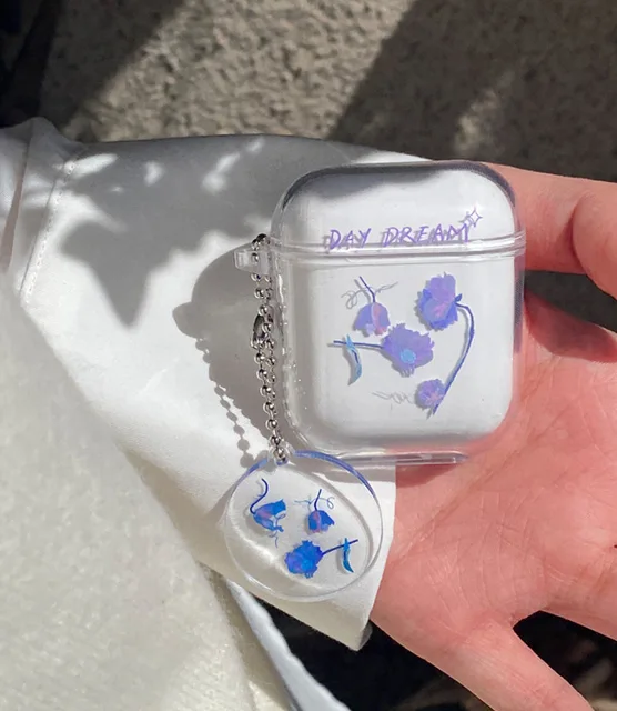 Cute Fresh Flower Earphone Case For AirPods 1 2 Pro Case Transparent TPU Air pods 3 Bluetooth Earphone Charging Box With Keyring 4