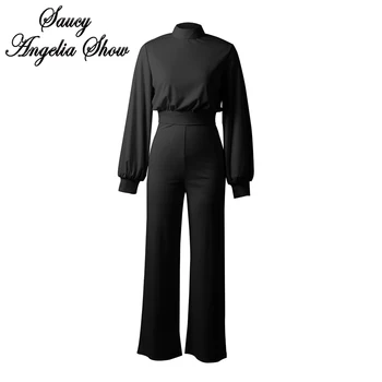 

Sexy Black Long Sleeve Rompers Womens Jumpsuit Slimming High Waist Stretchy Bodysuit Casual Overalls Backless Outfits Tracksuit