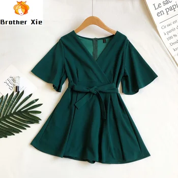 

Rompers Womens Jumpsuit Summer 2020 New Style and Versatile V-neck Horn Sleeve Women's Sexy Bodysuit