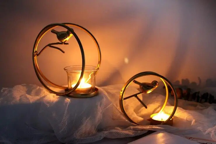 Nordic Style Metal Birdcage Candlestick Creative Iron Crafts Candle Lamp Candle Holder Wedding Bar Party Ornamnets Home Decor
