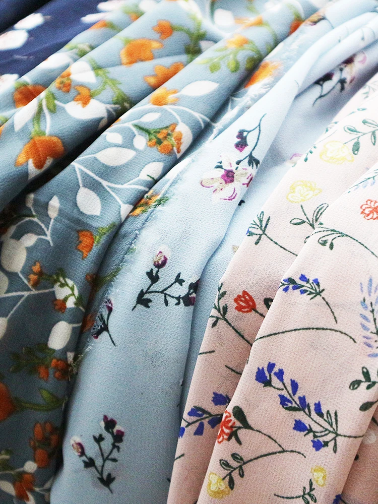 シフォン生地の花プリント牧歌的な夏にドレス服無地裏地生地縫製ブルースパンコール緑ボヘミア