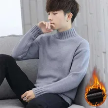 

2019 Autumn Casual Men's Sweater Half collar Neck Solid Slim Fit Knittwear Mens Sweaters Pullovers Thick Warm