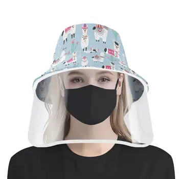 

Cute Cartoon Alpaca Bucket Hat Causal Women Outdoor Caps Fishing Sun Hats with Removable Masks Dustproof Washable Cubrebocas