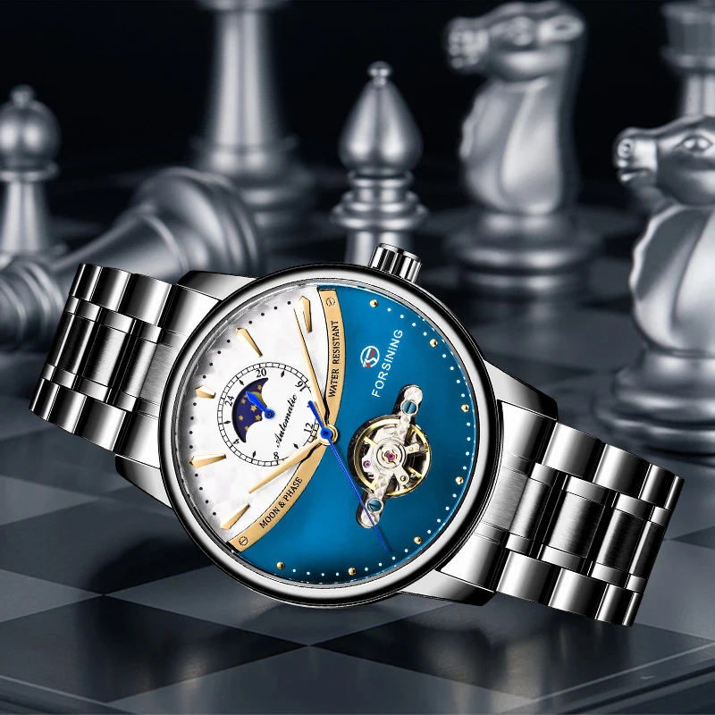 Мужские часы FORSINING бренд Tourbillon автоматические механические часы Sun Moon с автоматической обмоткой водонепроницаемые часы для Мужские часы Подарки