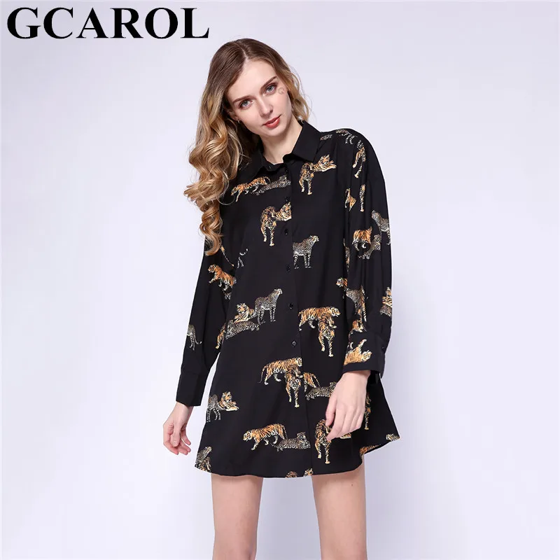 GCAROL Ранняя весна, Женская драпированная блузка с животным принтом, с заниженным плечом, повседневная, негабаритная, тигровая, средней длины, рубашка, уличная одежда, топы блузка женская рубашка женская блузка
