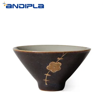 

60 ml Japanese Style Coarse Pottery Kung Fu Tea Cup Ceramic Small Tea Bowl Teacups Hand-painted Plum Teaware Vintage Home Decor