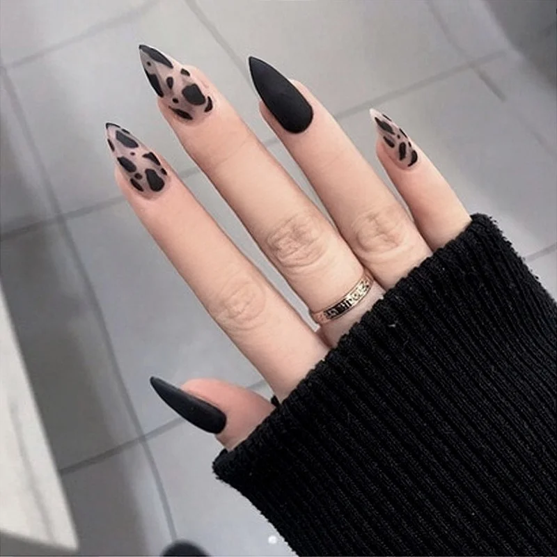 Fashion Charm Black Matte Frosted Fake Nail Stickers DIY Professional Supplies Decorative Nails 24pcs/box | Красота и здоровье