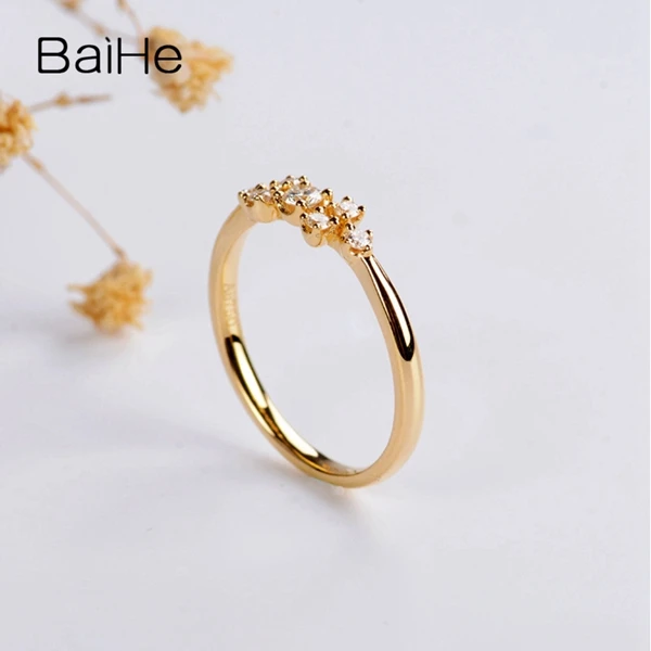 BAIHE Solid 14K желтое золото 0.16CT Сертифицированный H/SI круглый натуральные Алмазы обручальные женские модные ювелирные изделия кольцо