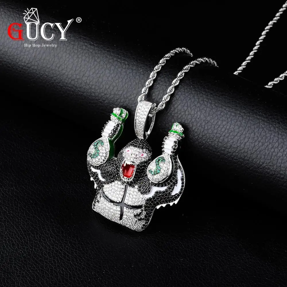 GUCY животных Горилла кулон ожерелье с теннис цепи цвет серебра талисман Bling