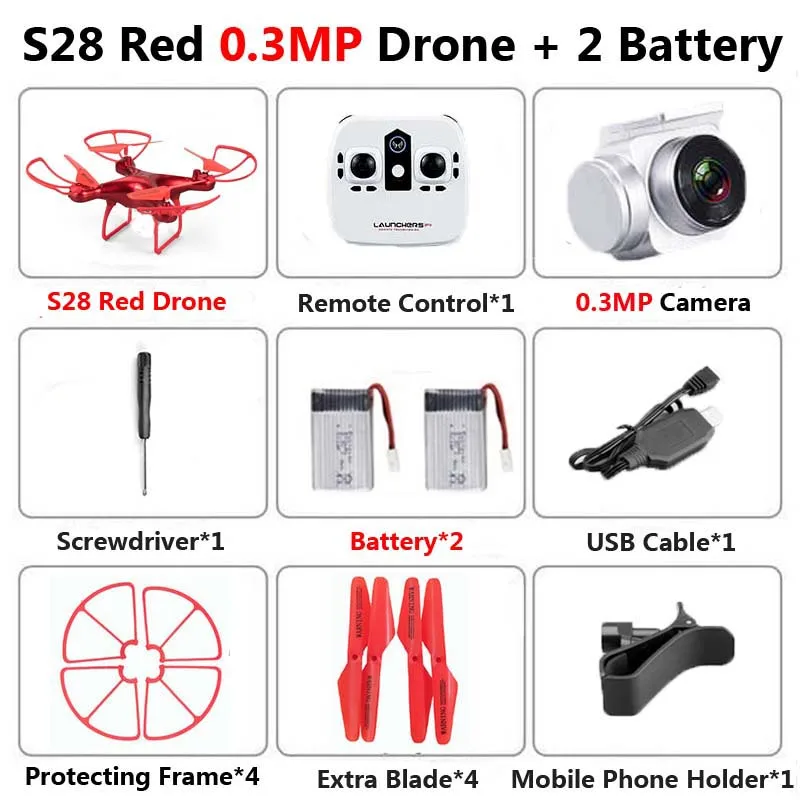 S28 Профессиональный беспилотник с камерой 1080P HD WiFi FPV высота удерживает широкий угол 20 мин полета RC Квадрокоптер Вертолет игрушки X5C XY4 - Цвет: 0.3MP Red 2B Foam