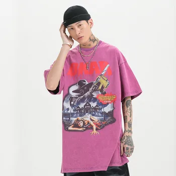 

Summer 2020 New Cotton Mens Horror Printed Men's Short Sleeve T-Shirt Round Neck Casual Solid Color Loose Men's Top