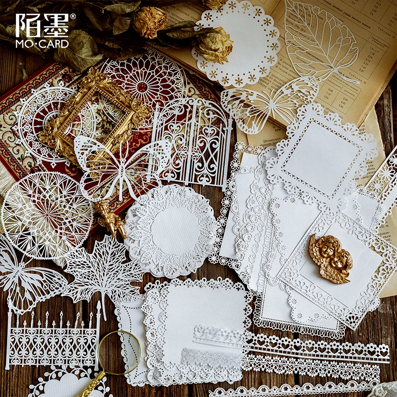 Papel de encaje hueco para decoración de diario, accesorios de decoración de encaje para álbum de recortes, Material de papel para manualidades, 10 Uds.