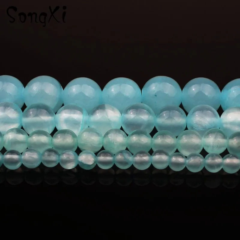 

Natural Stone Blue Jades Chalcedony Beads 4/6/8/10MM Round Beads for Jewelry Making Diy Bracelet Necklace Wholesale Perles 15''