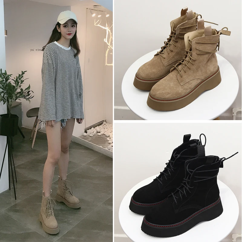 Tanie Botki damskie Chunky Heel buty na platformie damskie buty damskie zimowe buty w stylu Street kobieta Martin buty botas mujer 2019