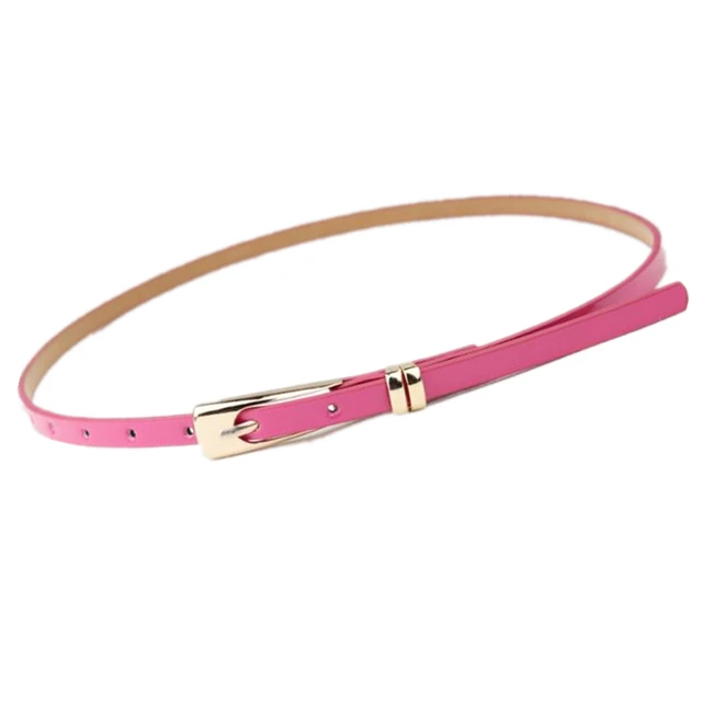 RAINIE SEAN Leather Thin Belt For Women Ladies Narrow Thin Dress Belt Female Pin Buckle Yellow Blue Orange Red Pink Waist Belt Rose red
