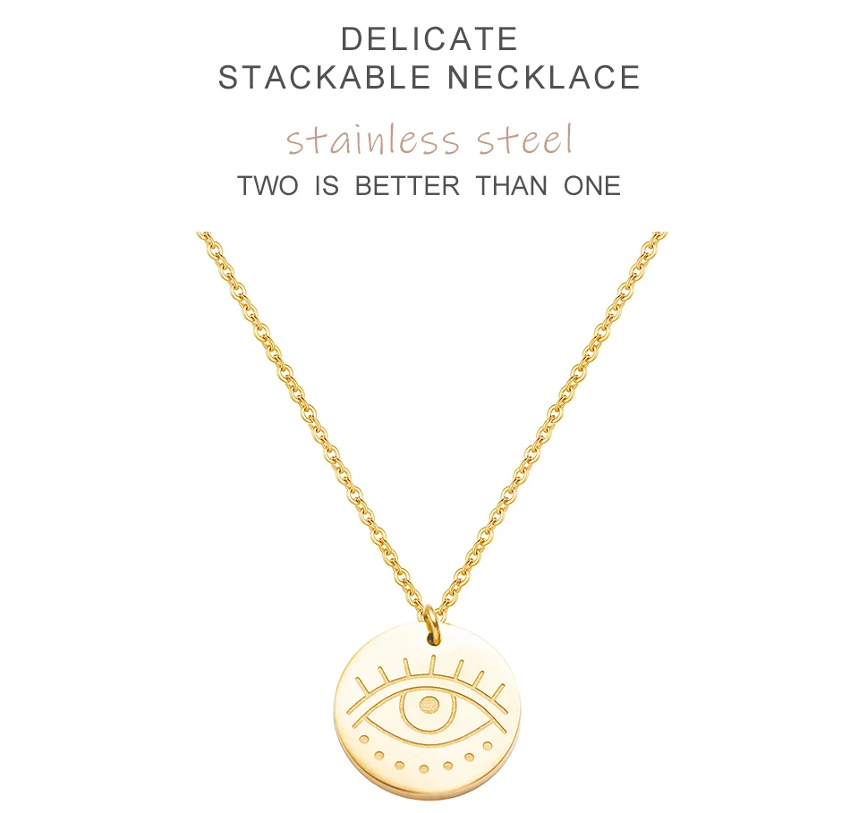 Wild&Free Trendy Women Eyes Pendant Necklace Stainless Steel Gold Round Charms Necklaces Fashion Jewelry Party Gift