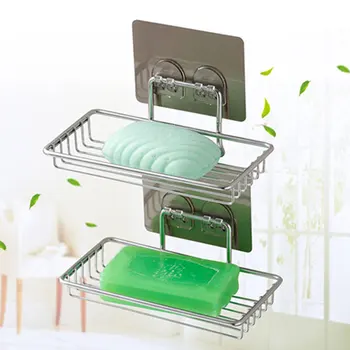 

Bathroom Bathroom Wall-mounted Strong Seamless Stickers Suction Cup 201 Stainless Steel Soap Box Soap Holder