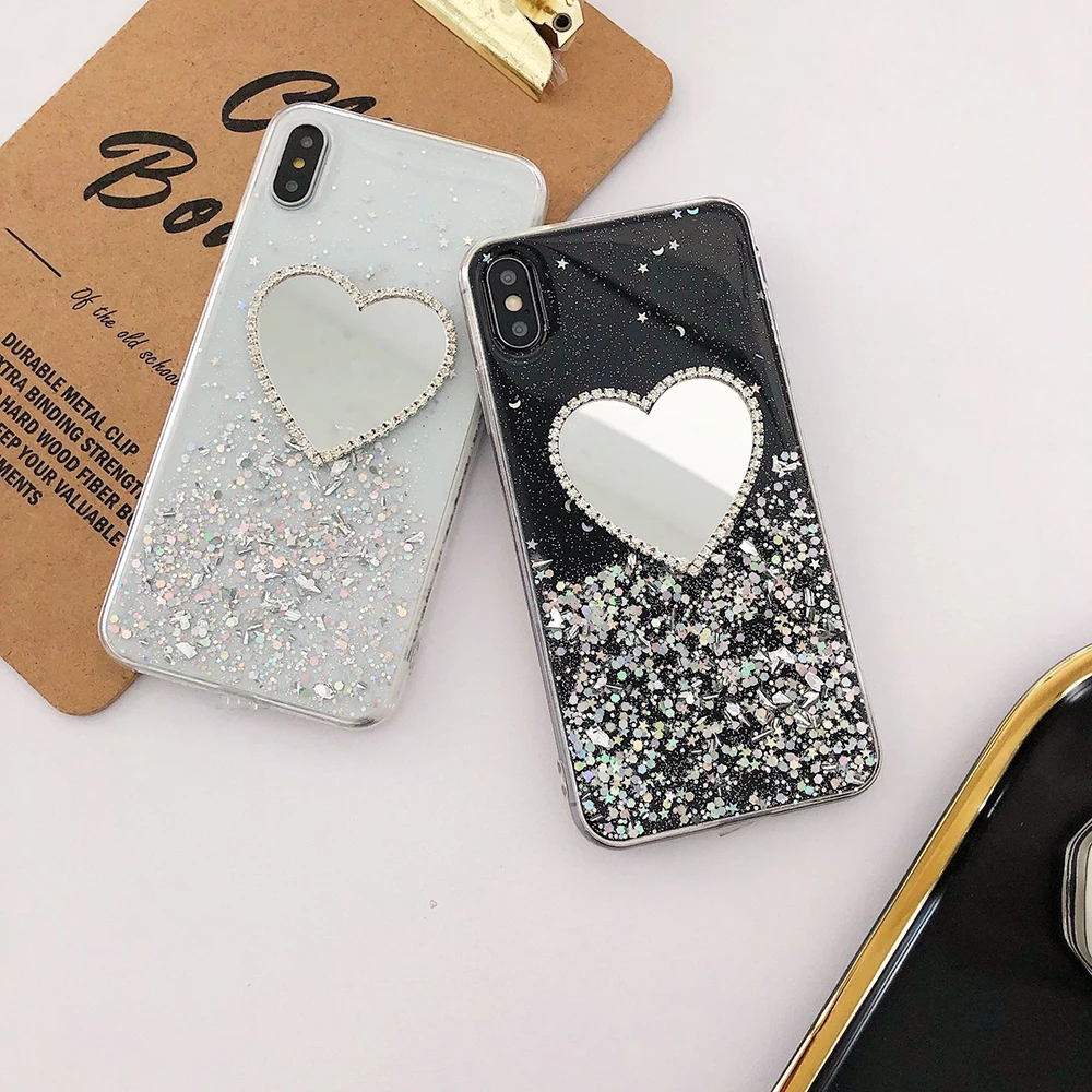 ins Love Mirror Epoxy Girl TPU Silicone soft shell Phone Case Suitable for iPhone 7 7P 8 8P X XR XS MAX 11 PRO |