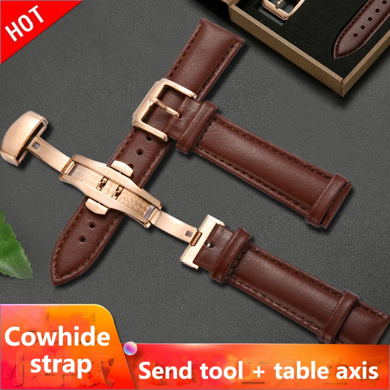

Genuine Leather Watchbands 12-22mm Universal Watch Butterfly Buckle Band Steel Buckle Strap 22mm watch band