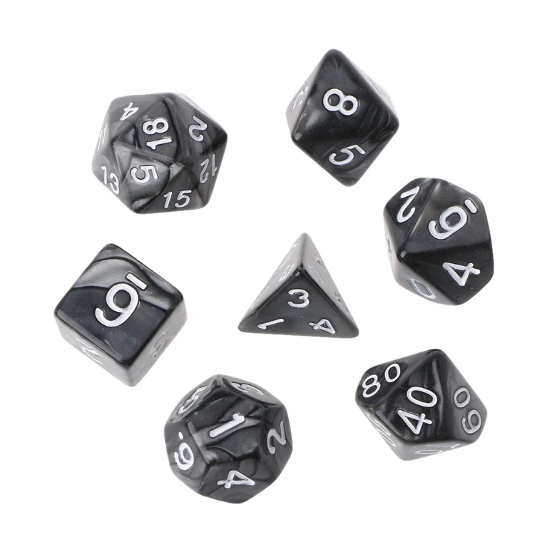 Black 7 шт многогранные кости белые цифры для Следопыт дракона D20 D12 2xD10 D8 D6 D4 - Цвет: Black