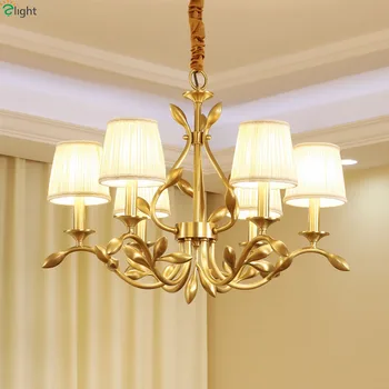 

Lustre Copper Leaf Led Chandeliers Lighting Living Room Fabric Shades Led Chandeliers Lamp Dining Room Hanging Lights Fixtures