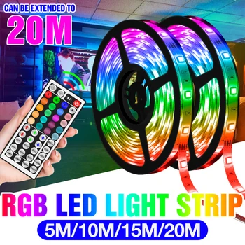 

DC 12V RGB Strip Light LED Flexible Tape 5050 RGB Ribbon Fita Led Light Strip Remote Control Switch With Adapter 5M 10M 15M 20M