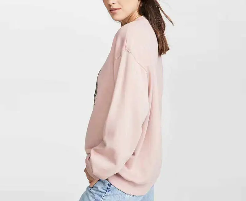Women Hoodie Autumn Winter New Personality Small Animal Embroidery Pattern Men and Women Solid Loose Round Neck Sweatshirt