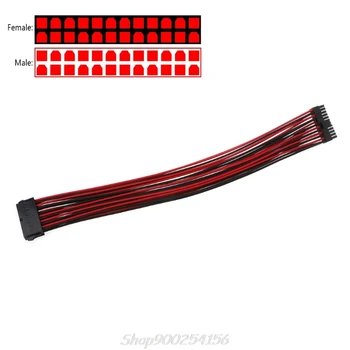 

High quality 24Pin ATX EPS PSU Black & Red Single Sleeved Power Extension Cable S05 20 Dropship