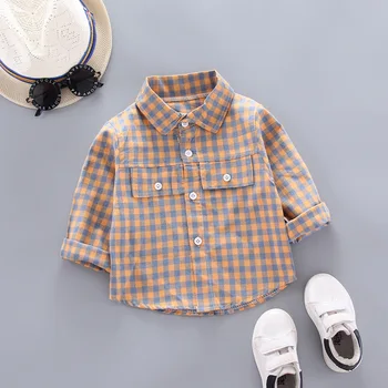 

DIIMUU 1-5Y Child Boys Cotton Shirts Clothes Kids Baby Boy Plaid Cartoon Print Shirts Infant Chilldren Casual Tops Clothing