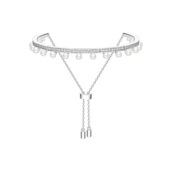 

MeibaPJ Solid 925 Sterling Silver Color PearlBangle Bracelet Zirconia Stones Fine Women Luxury Brand Jewelry