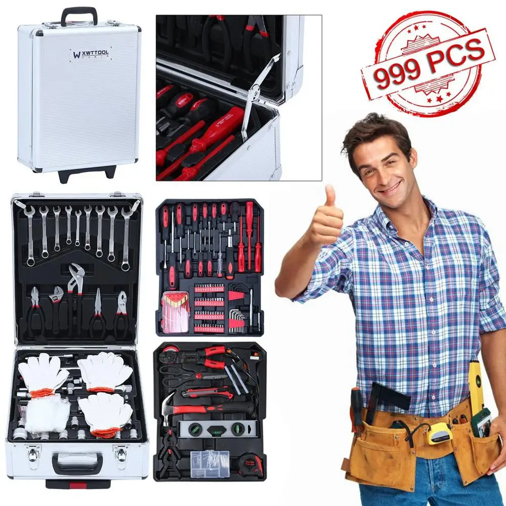 

2019 New 999 Pcs Durable Tool Trolley Set Compact Mobile Workshop Toolbox With Aluminum Alloy Carry Box Precision Tools Box