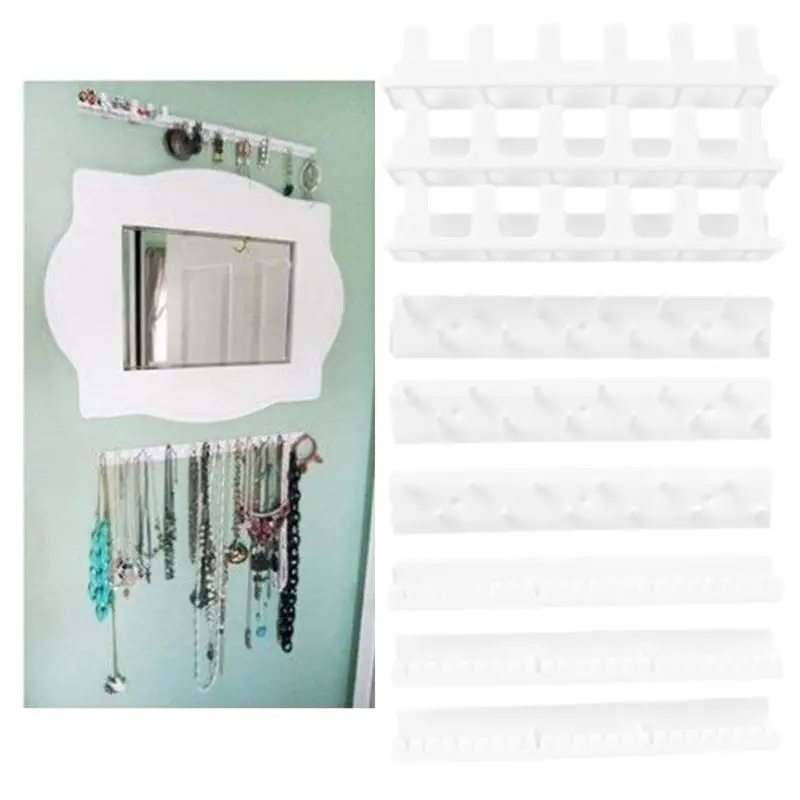 9pcs Hanging Jewelry Organizer Set Adhesive Wall Mounted Holder Plastic Necklace Hanger Storage Accessories 1