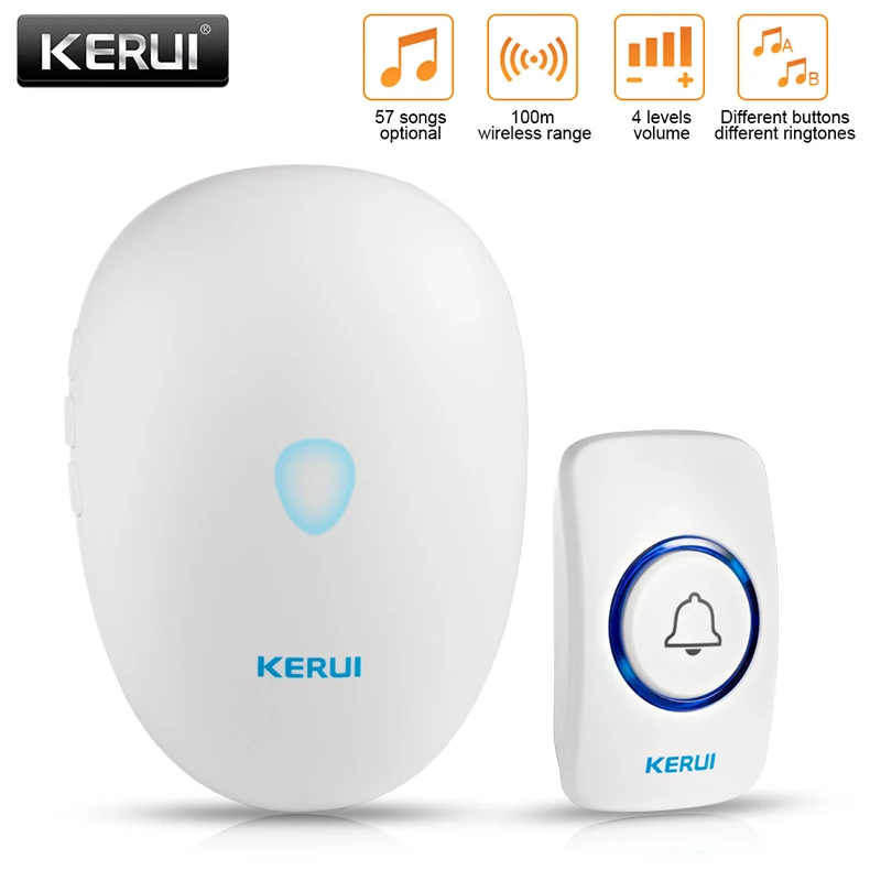 

KERUI M521 Wireless Doorbell Home Security Welcome Doorbell 4 Volume Levels 57 Music Songs Waterproof Touch Button