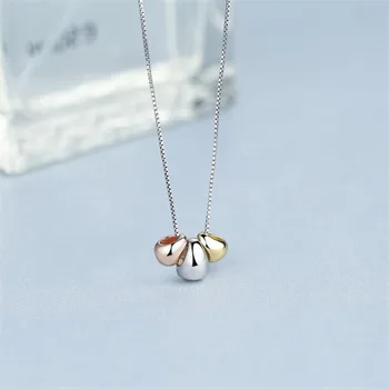 New Simple Temperament Three-color Engel Egg 925 Sterling Silver Jewelry Golden Bean Clavicle Chain Pendant Necklaces XL014