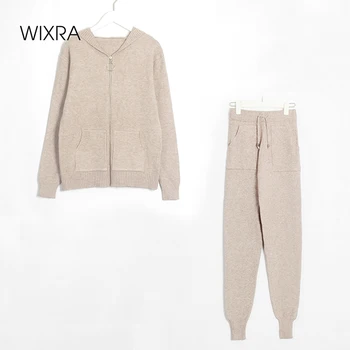 

Wixra Womens Sweater Sets Hooded Long Sleeve Stretch Cardigans+Drawstring Pants 2 Pieces Suits Autumn Winter Costume