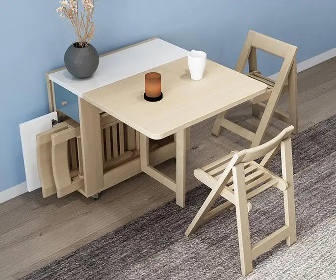Functional storage folding dining table and chair combination simple Nordic small family dining table