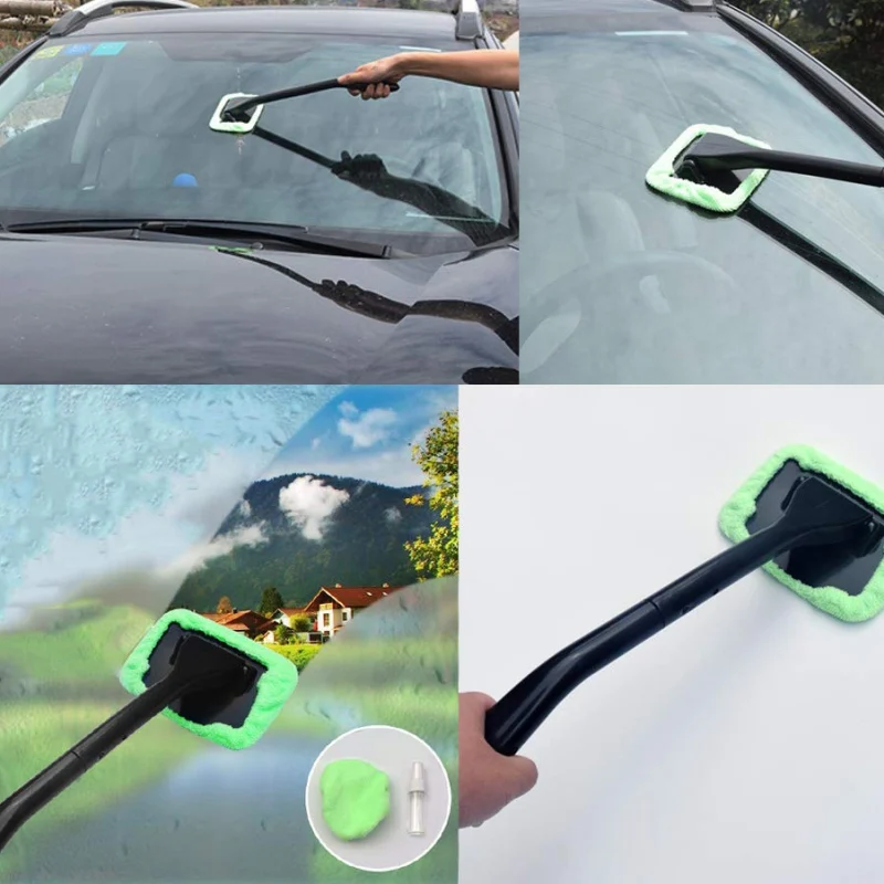 Plastic Windshield Cleaner Microfiber Auto Window Cleaner Long Handle Brushes Sponges Handy Washable Car Cleaning Tool