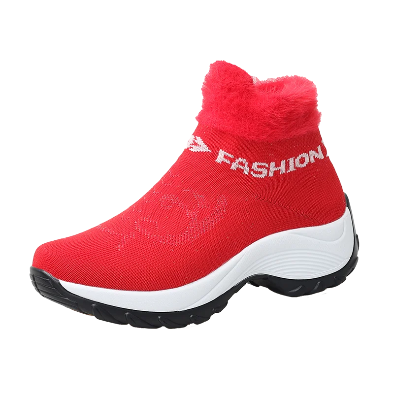 Botas invierno de talla grande para mujer, botas de tobillo con zapatos de abrigados para correr, zapatos deportivos con cordon - Цвет: Red