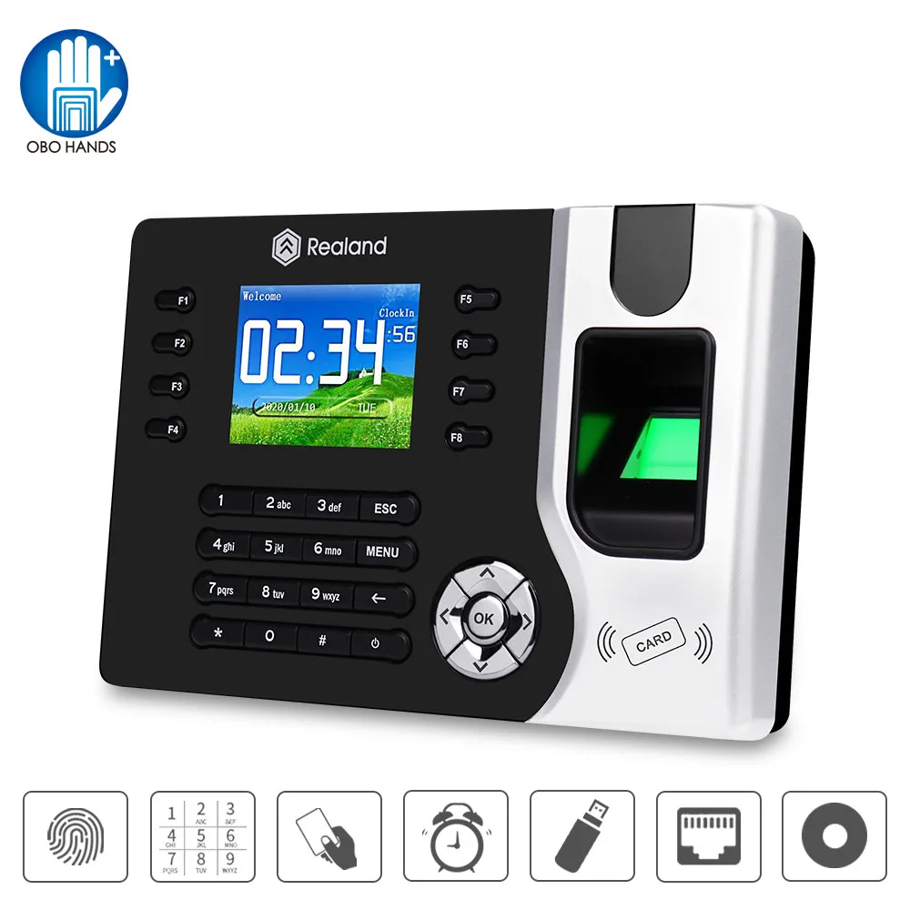 Realand Biometric TCP-IP Fingerprint Time Attendance Machine RFID Employee Check-in Recorder USB for