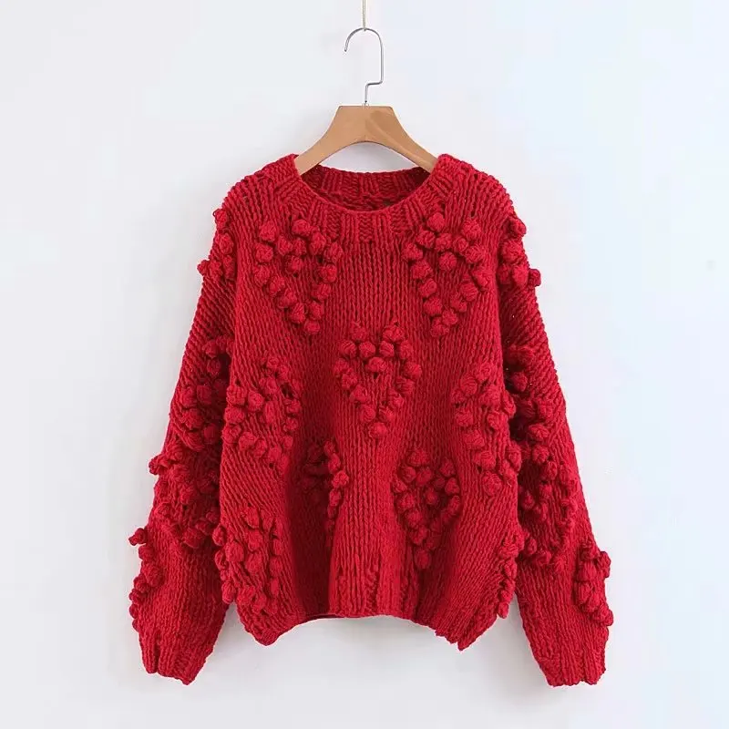 Bazaleas Винтаж теплый свободный Kintted пуловер harajuku Повседневная Прямая милый Hairball мягкий женский свитер - Цвет: S24 red 9037