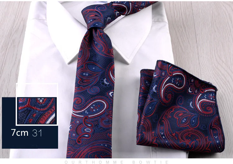 Цветочный Пейсли мужской повседневный галстук набор темно-синий красный 7 см обтягивающий галстук из полиэстера Карманный квадратный костюм деловой Свадебный тонкий галстук - Цвет: F31